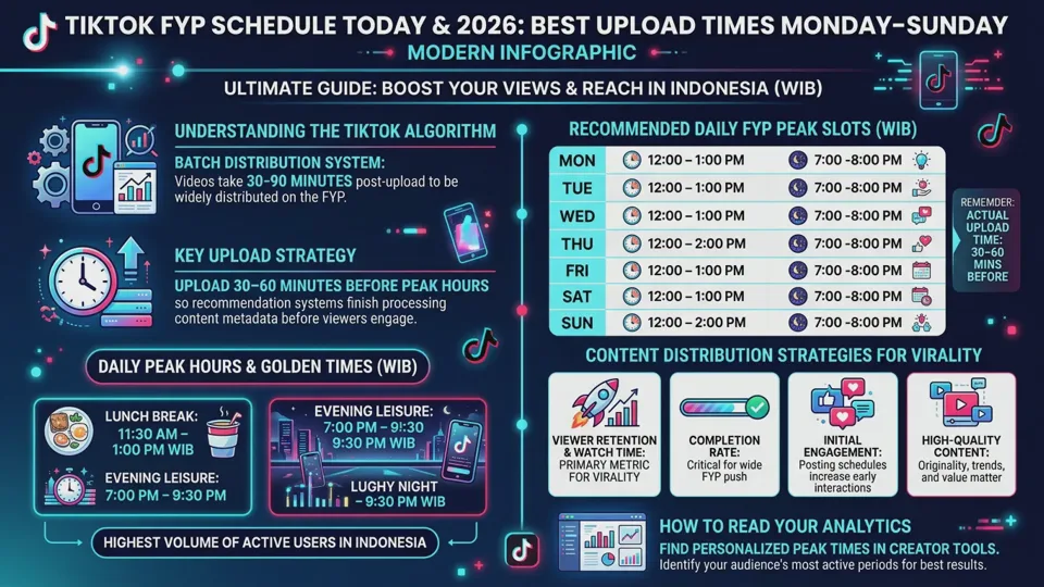 Jadwal FYP TikTok Hari Ini 2026: Jam Upload Terbaik Senin–Minggu